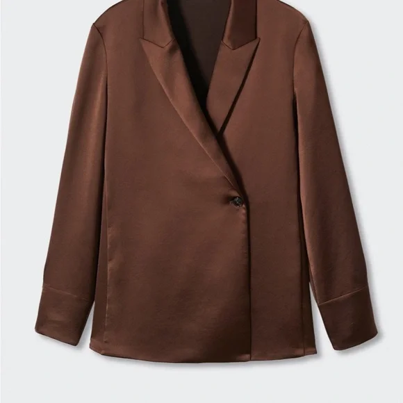 Mango NWT Satin double-breasted jacket Brown Small - Picture 6 of 8